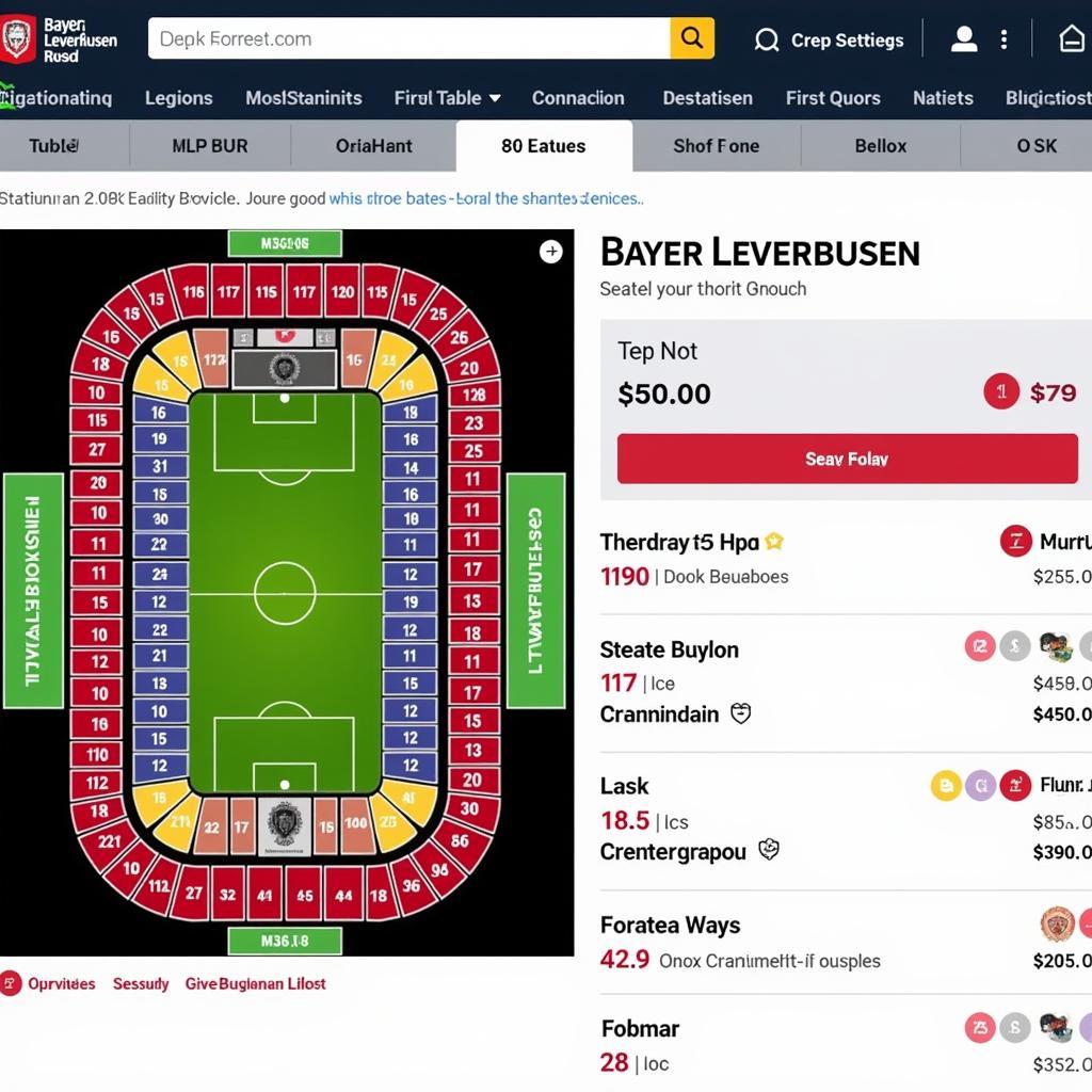 Online Ticketverkauf für ein Bayer Leverkusen Match.