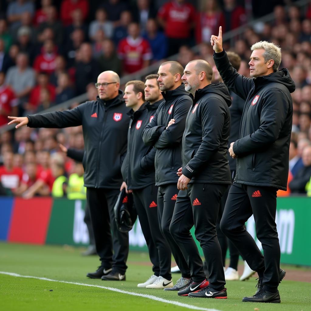 Trainer geben Anweisungen am Spielfeldrand während des Spiels Leverkusen gegen Augsburg