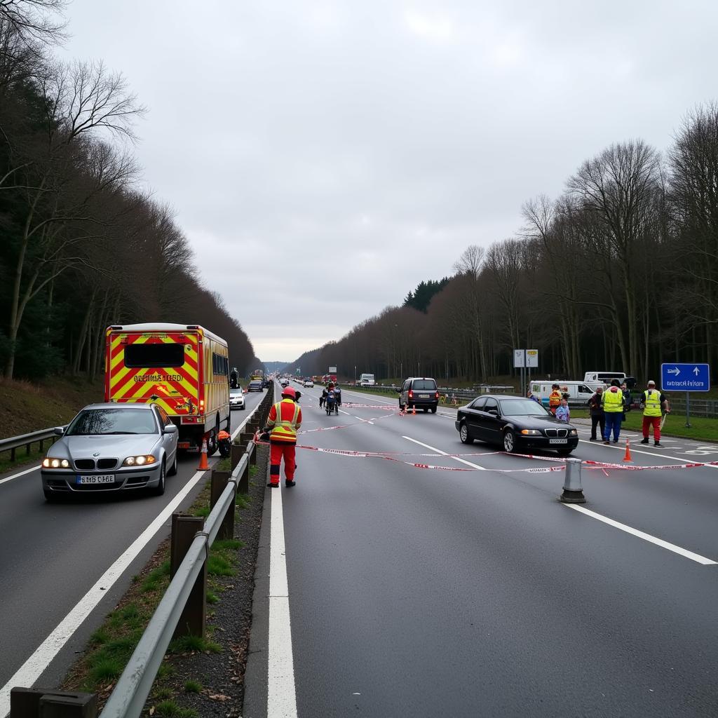 Unfallstelle absichern auf der A3 Leverkusen