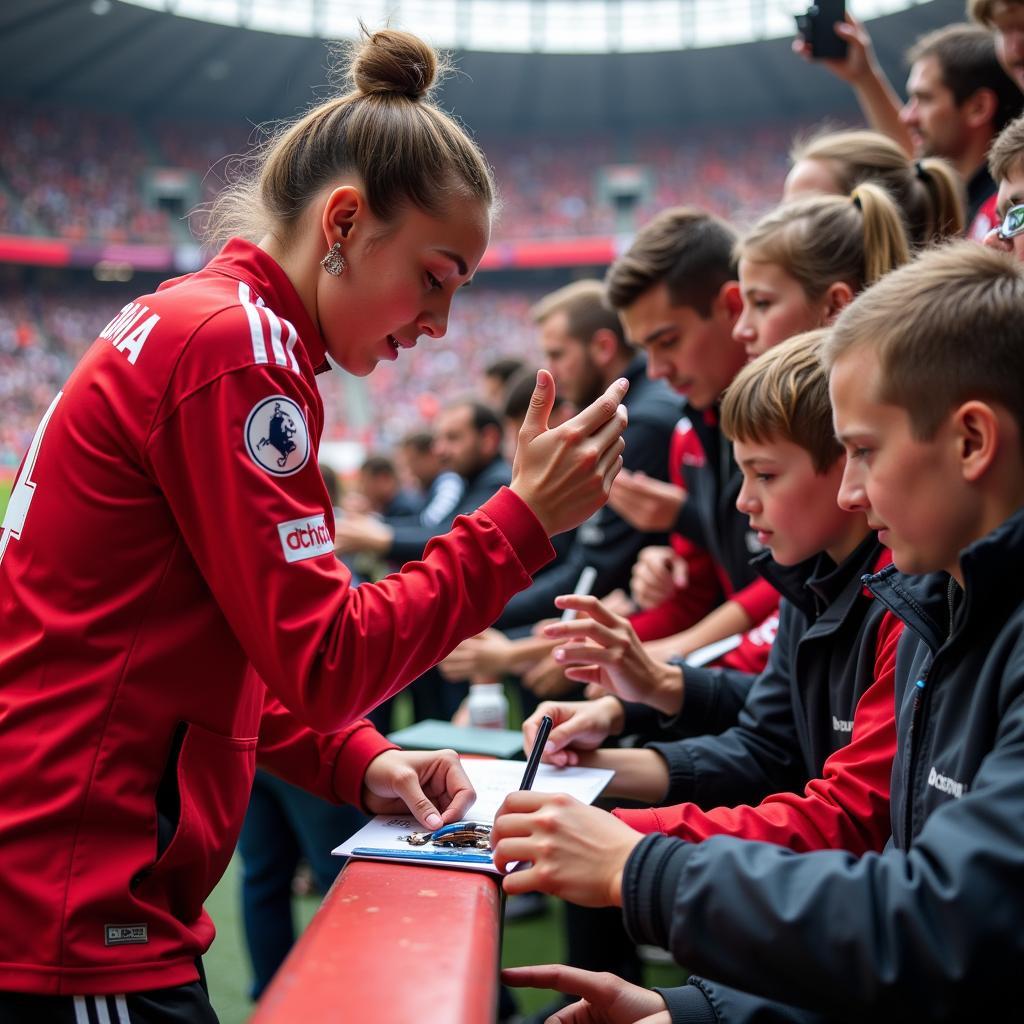 Viktoria Gagala mit Fans von Bayer 04 Leverkusen