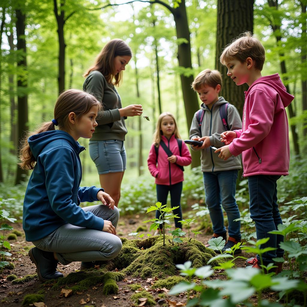 Gruppenaktivität in der Natur an der Waldschule Leverkusen