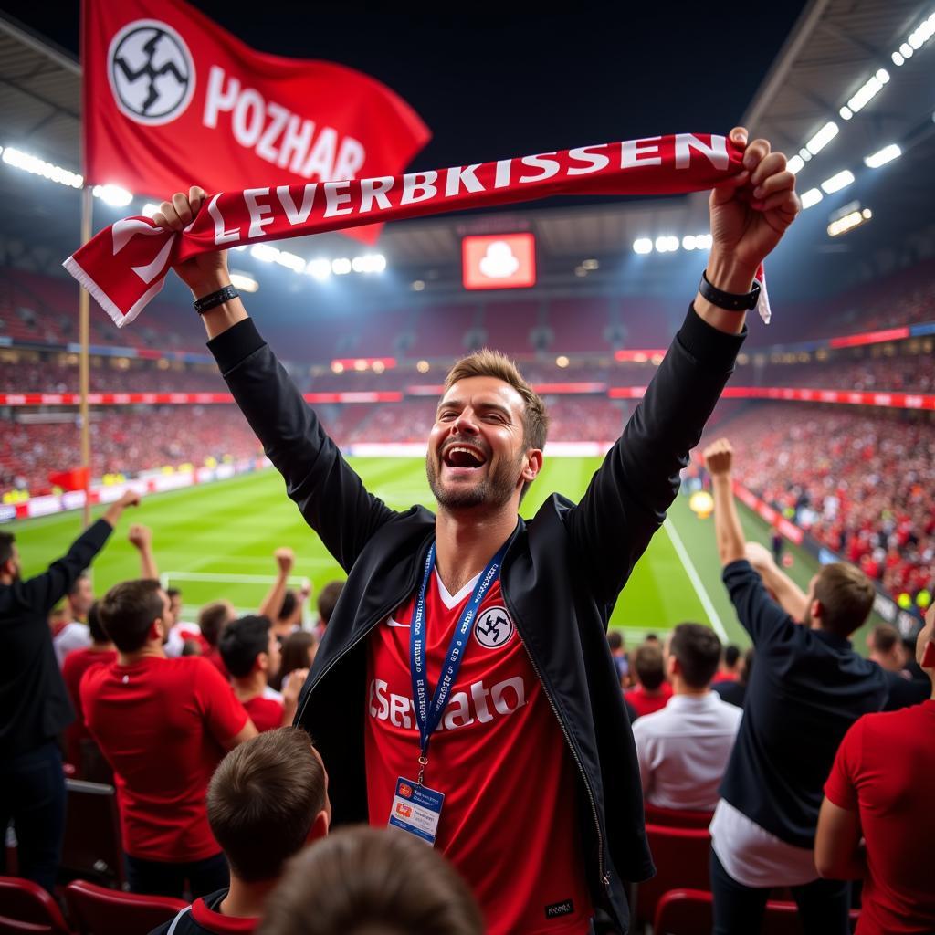 Fans feiern einen Sieg von Bayer 04 Leverkusen