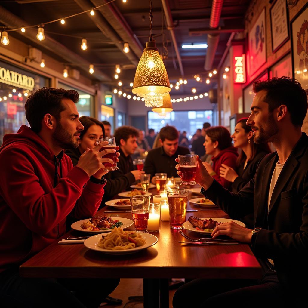 Fußballfans im Zagreb Steakhaus Leverkusen