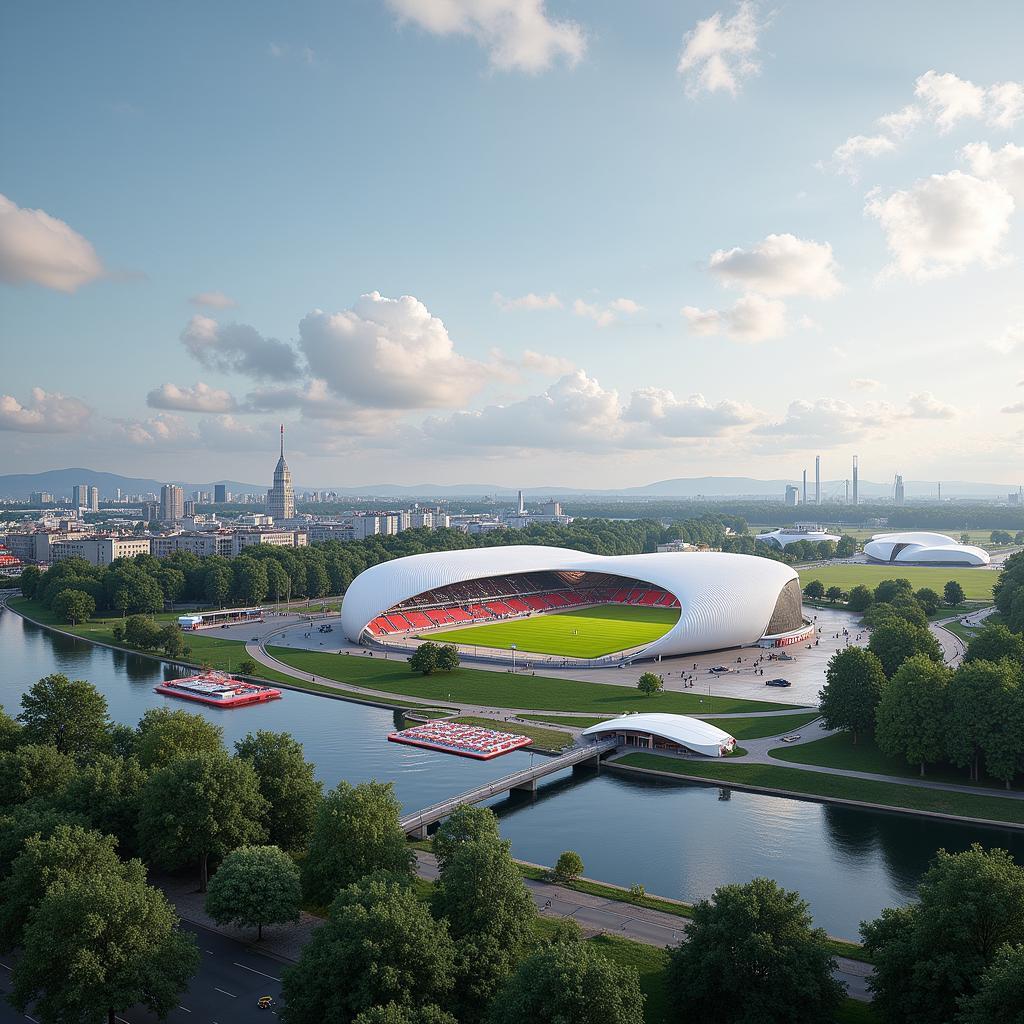 Zukunftsvisionen der BayArena am Steinfeld in Leverkusen.