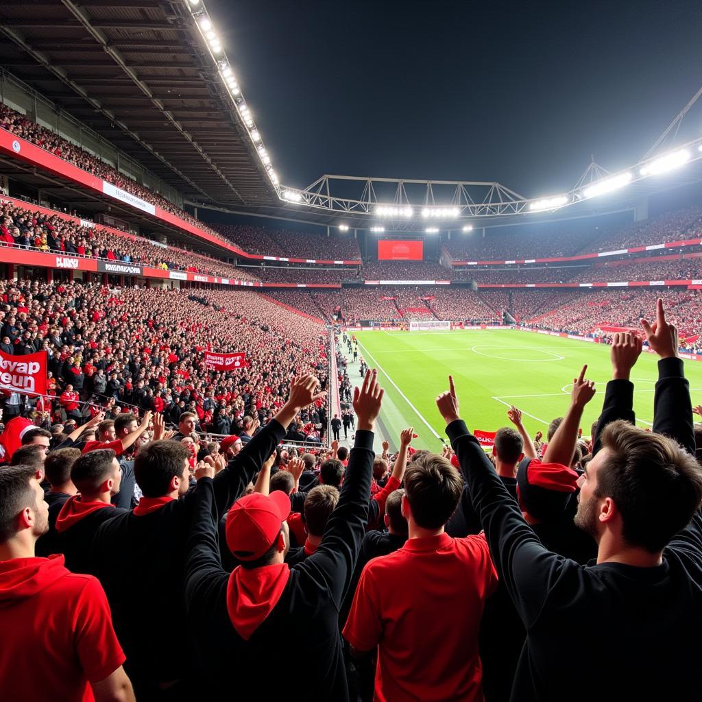 Fans von Bayer 04 Leverkusen im Stadion am 11.11.23