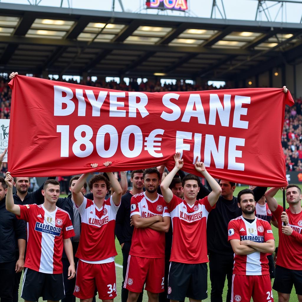 Fans von Bayer Leverkusen protestieren gegen die Strafe.