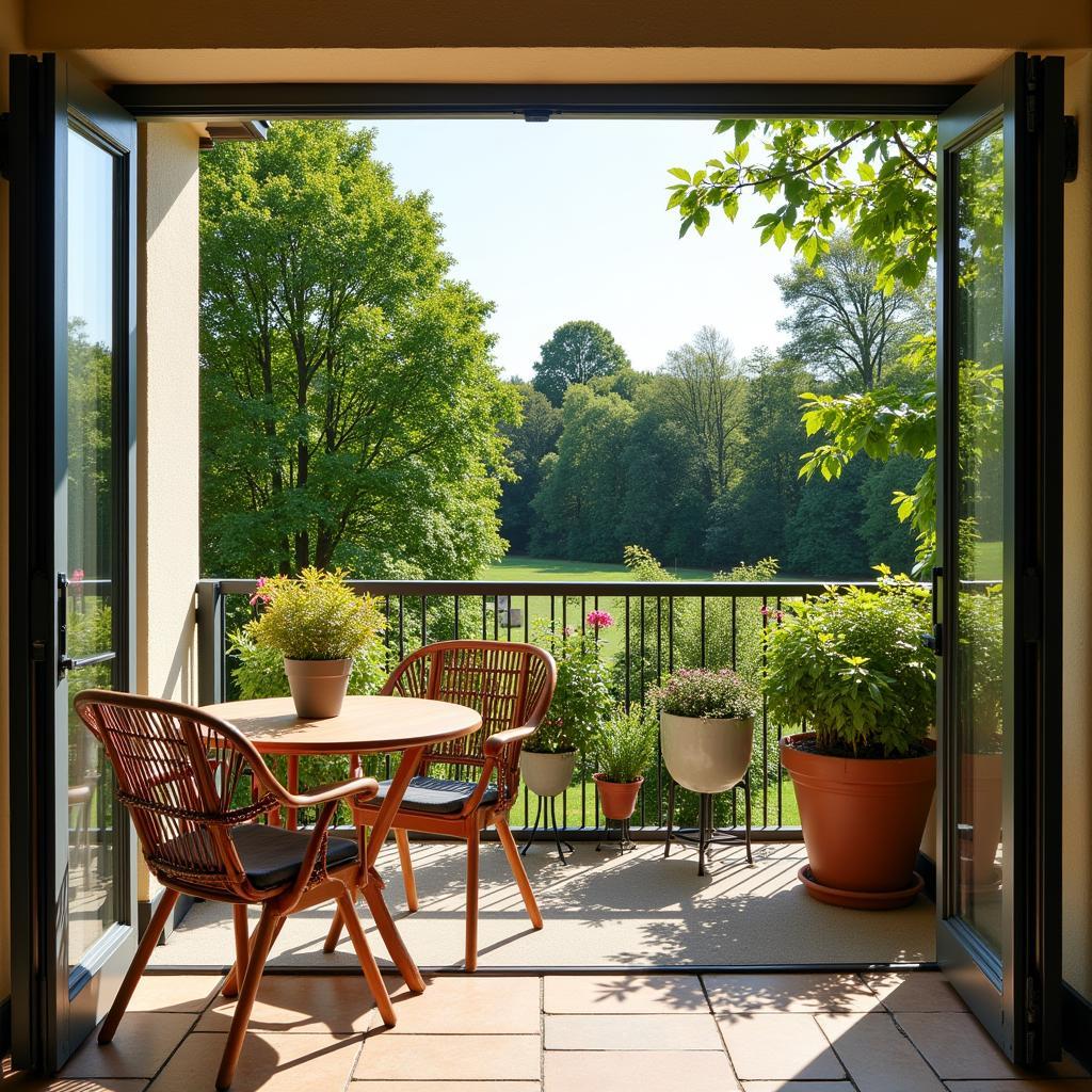 Sonniger Balkon mit Blick ins Grüne in Leverkusen