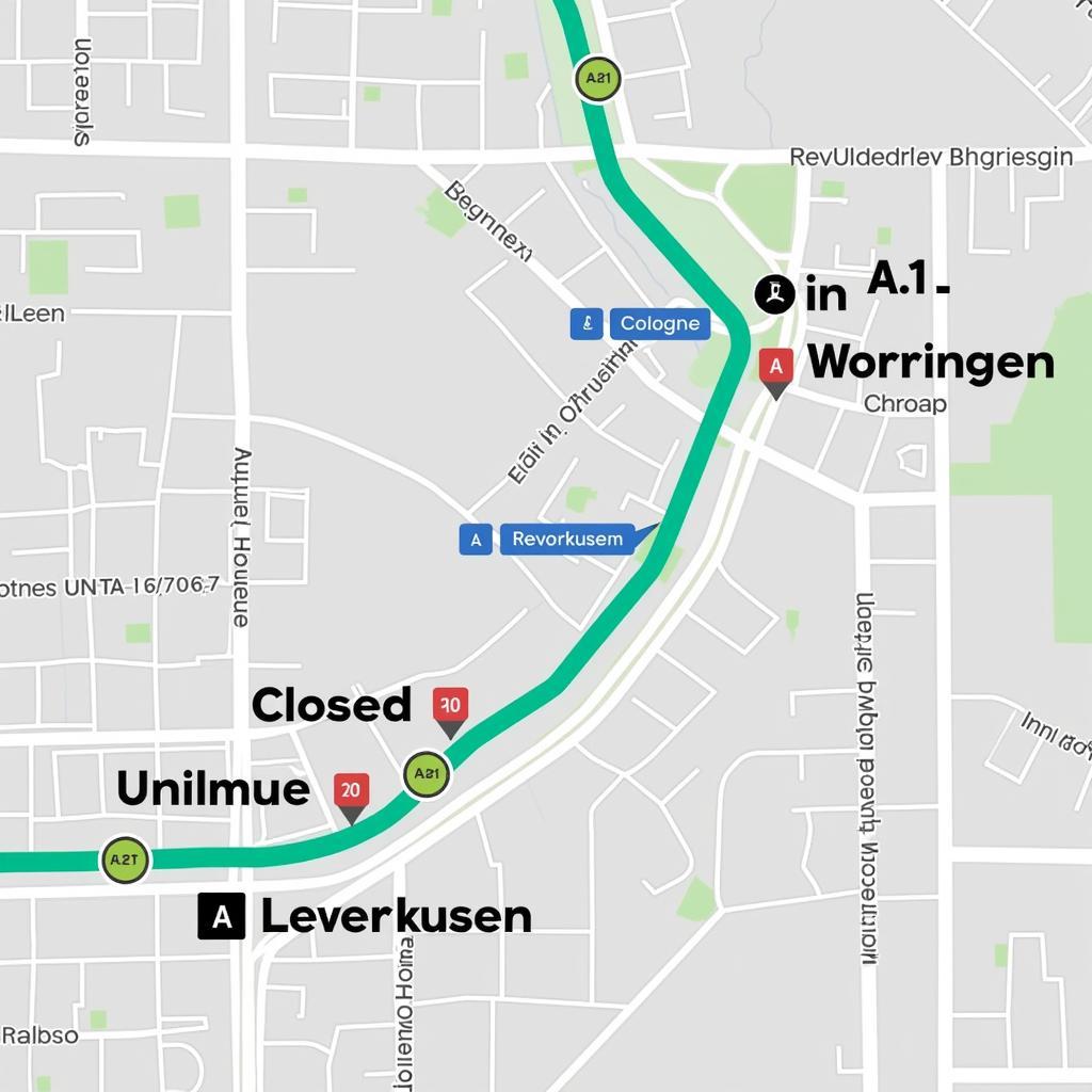 Umleitung auf der A1 zwischen Köln Worringen und Leverkusen