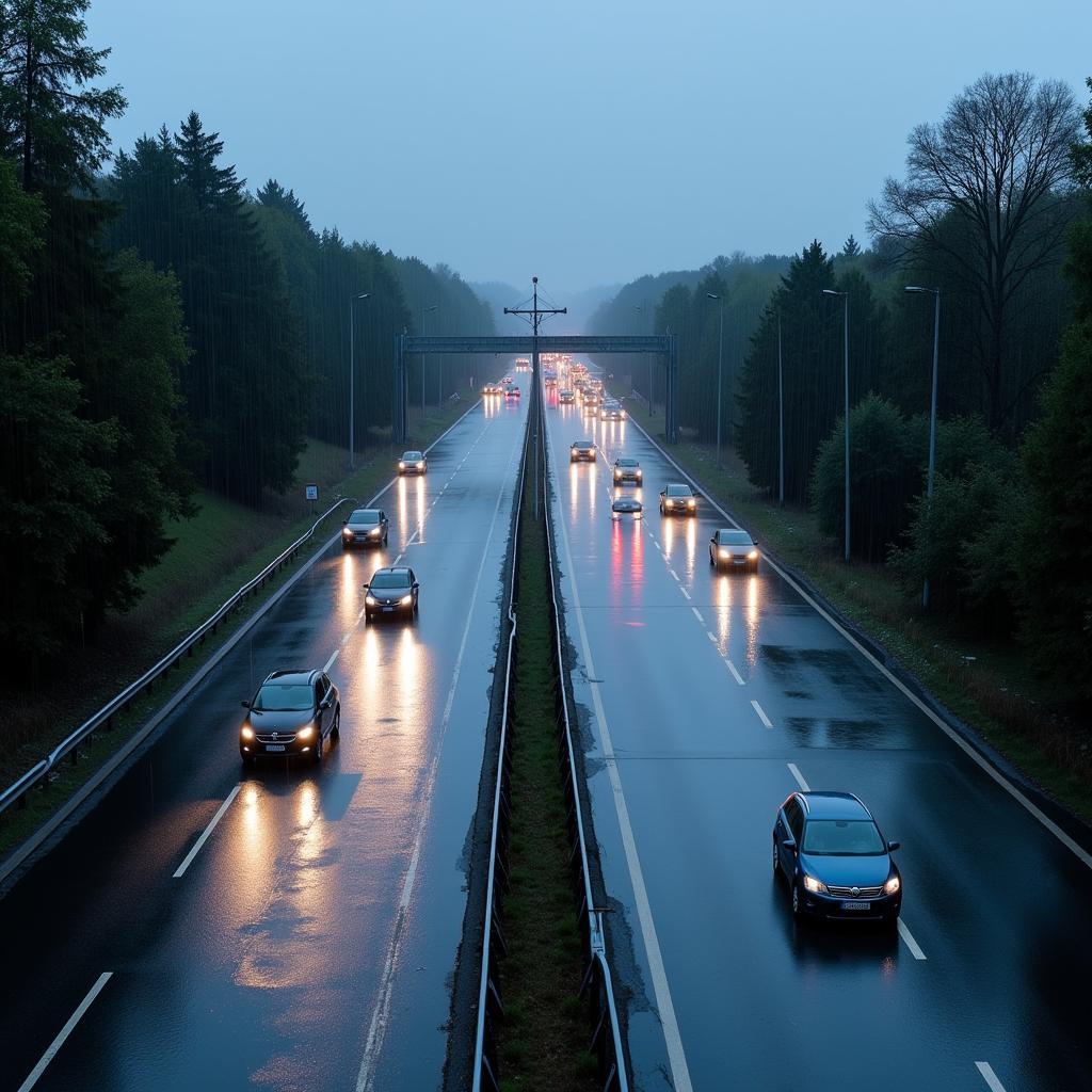 Starkregen auf der A1 bei Leverkusen