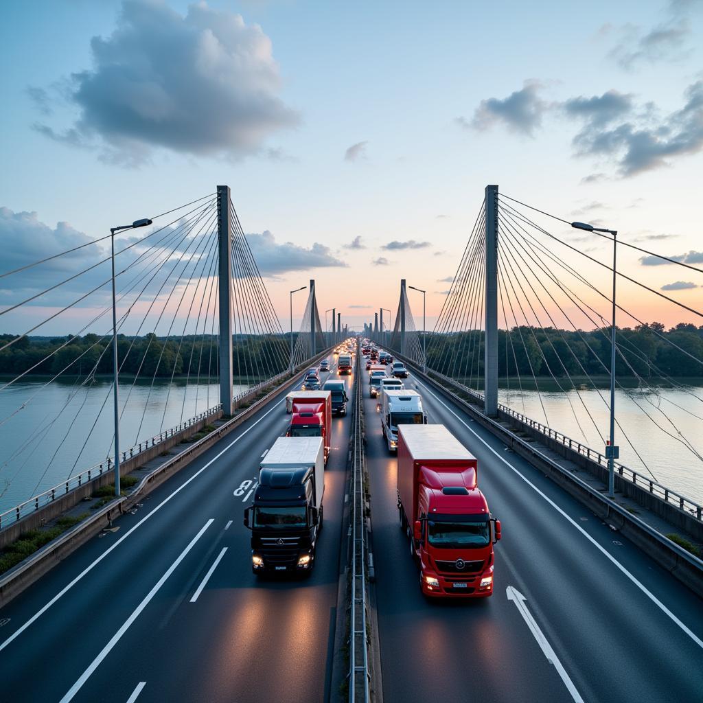 LKW-Verkehr auf der A1 Rheinbrücke Leverkusen