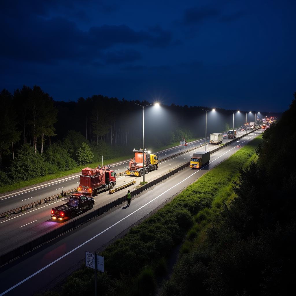 Nachtarbeit an der A3 Leverkusen Opladen