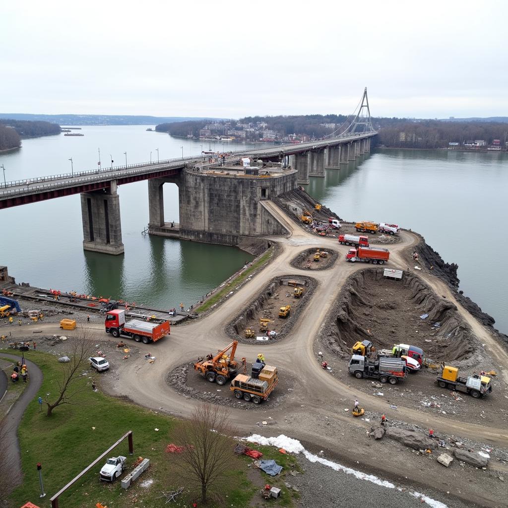 Vorbereitung des Abrisses der Leverkusener Rheinbrücke