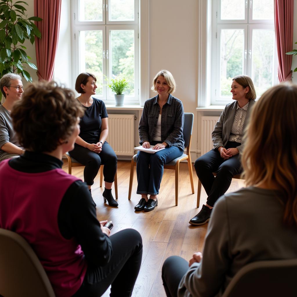 Teilnehmer einer Adipositas SHG in Leverkusen treffen sich zum Austausch.