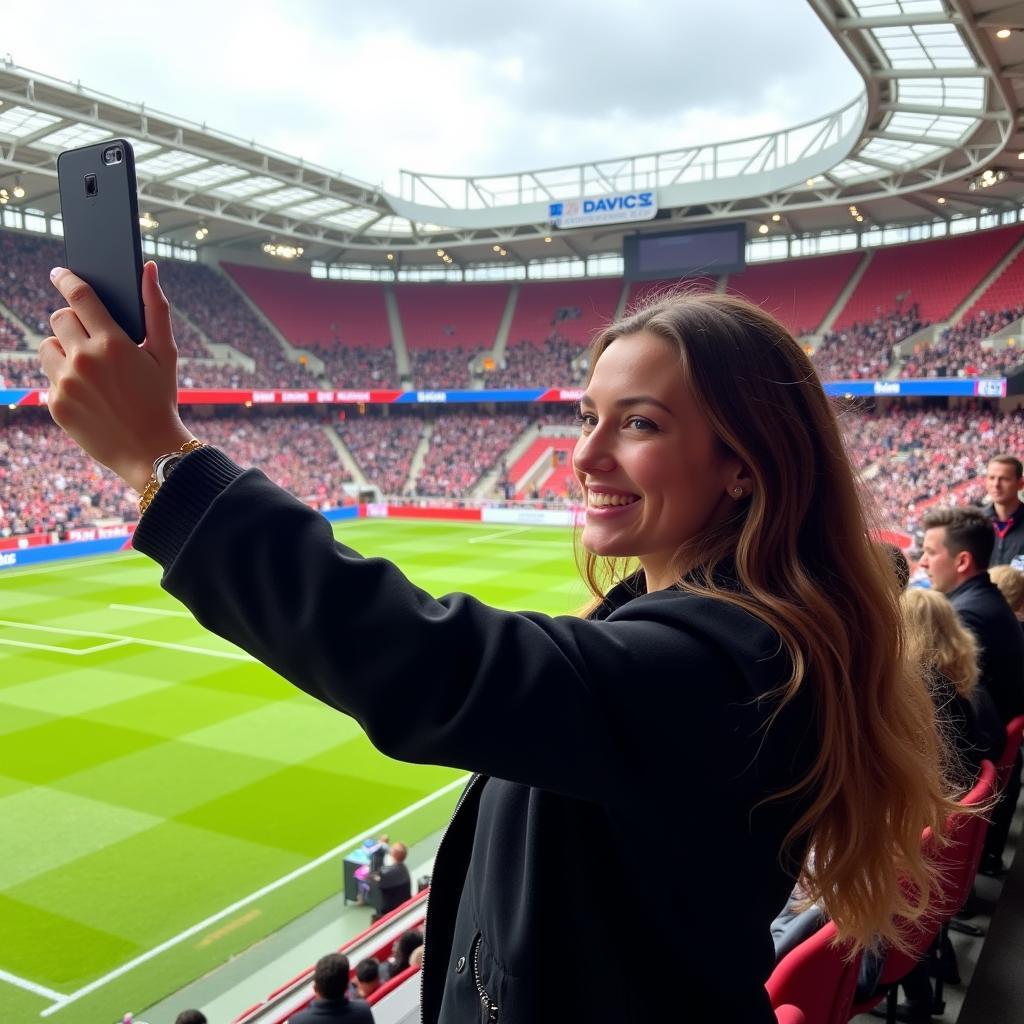 Adriana Fabrizio macht ein Selfie in der BayArena.