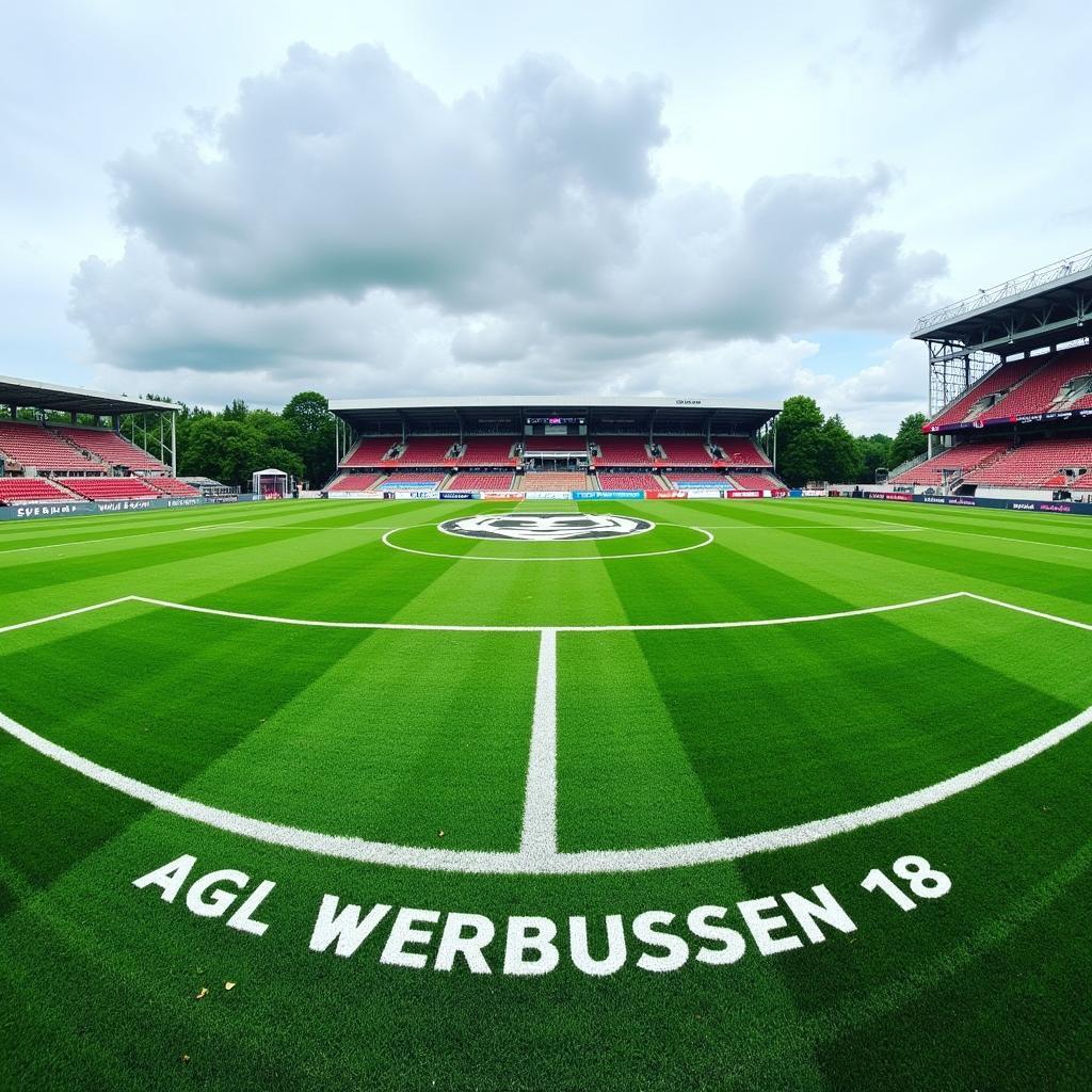 Fußballplatz in Leverkusen mit dem Schriftzug AGL Leverkusen 18