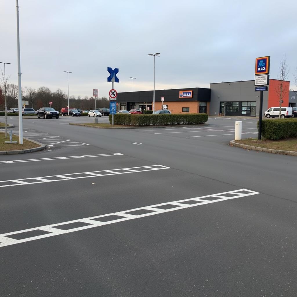 Der neue Parkplatz des Aldi Leverkusen Manfort nach dem Umbau