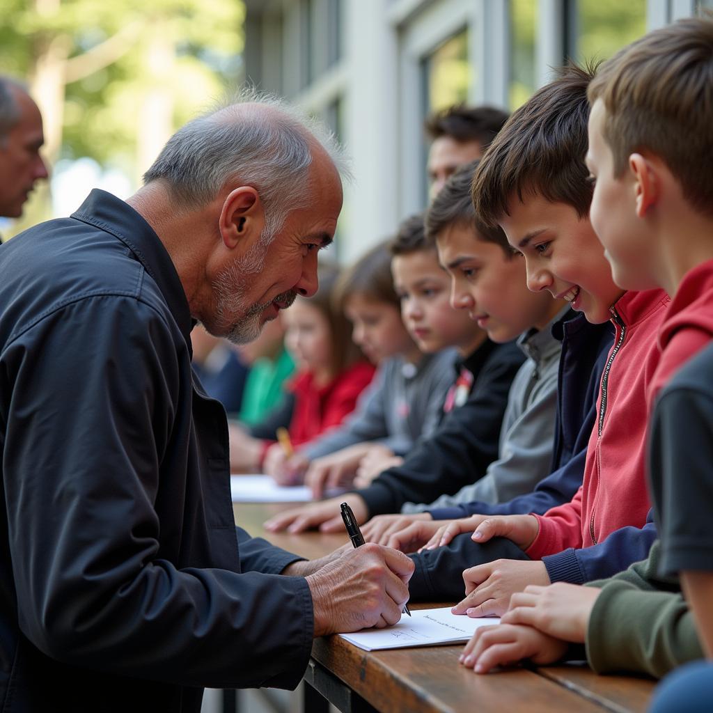 Alfred Schima gibt einem jungen Fan ein Autogramm.