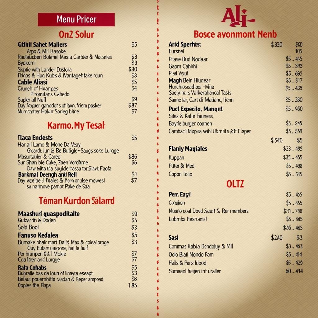 Preise für Kebap im Ali Kebap Haus Leverkusen