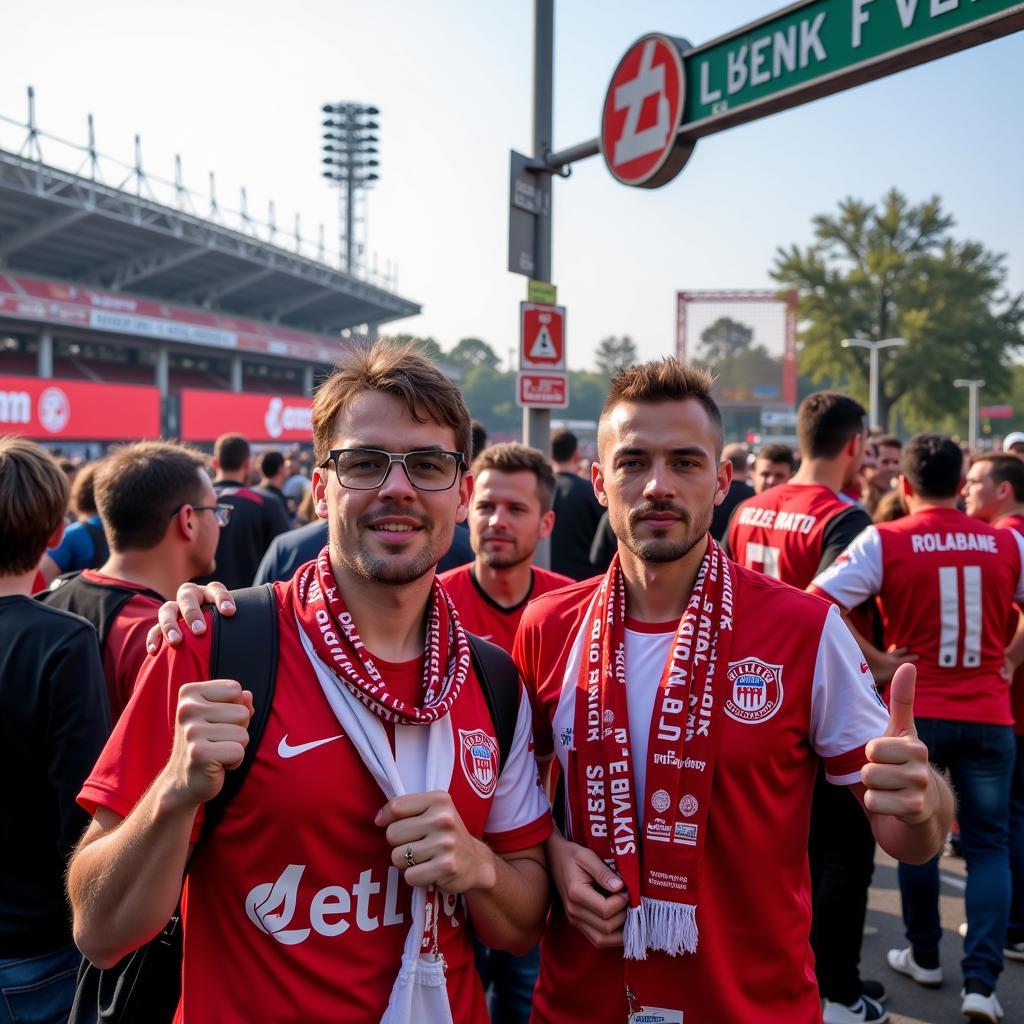 Fans von Bayer 04 Leverkusen an der Alkenrather Str