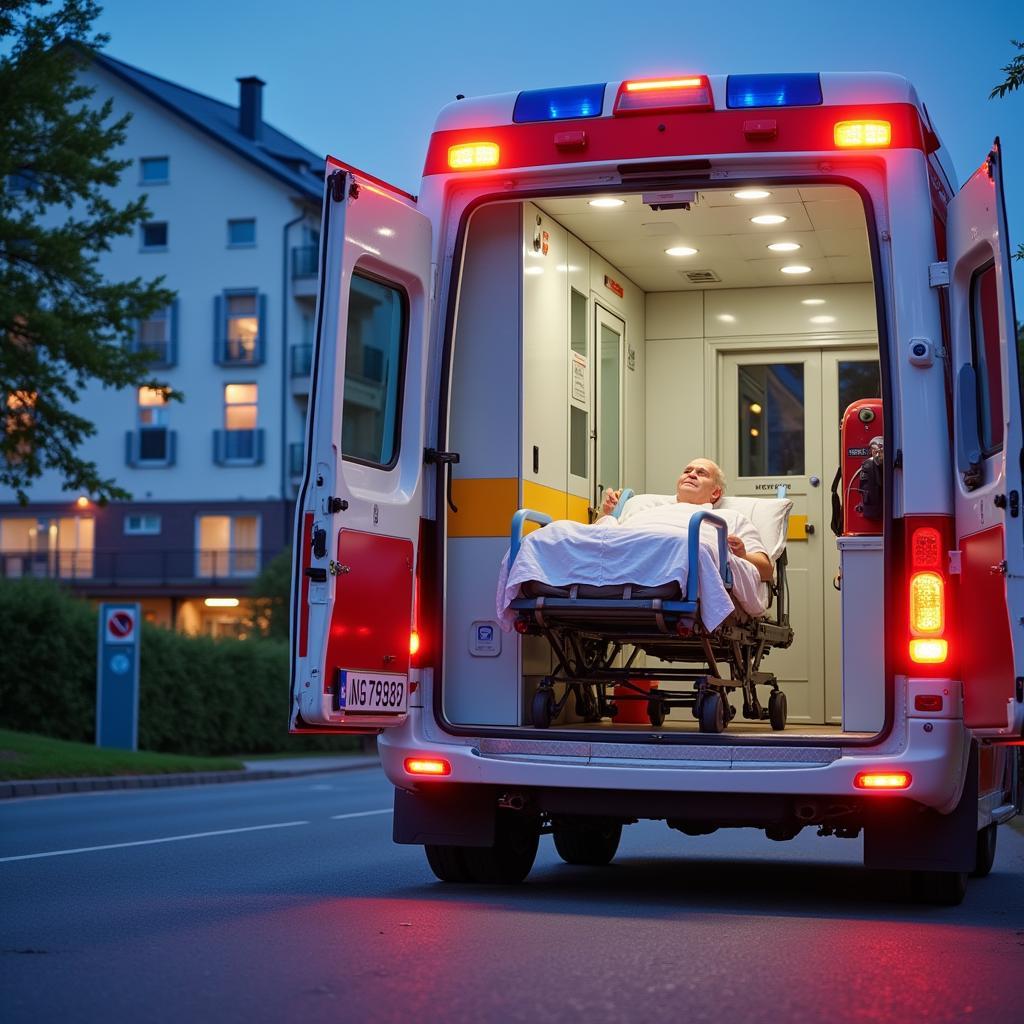 Patiententransport im Krankenhaus Leverkusen.