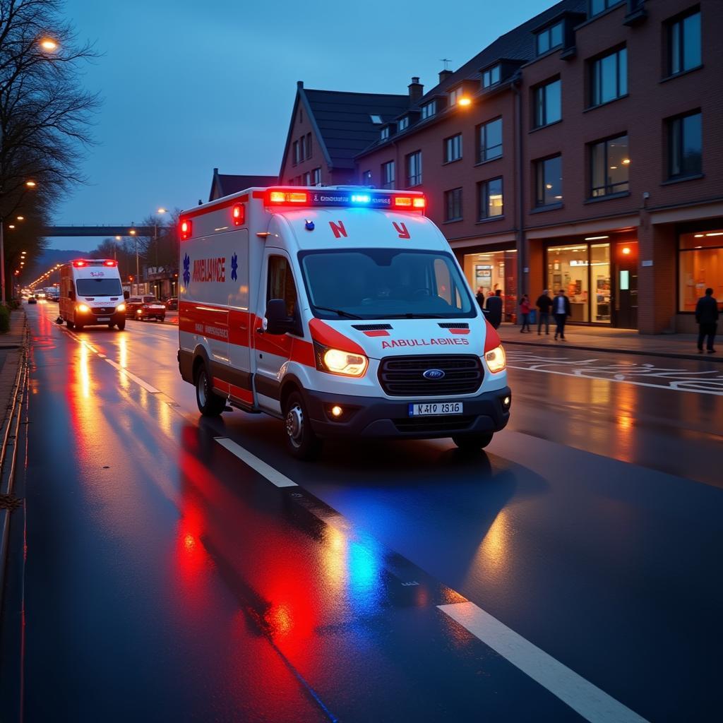 Ambulanz Leverkusen im Einsatz bei einem medizinischen Notfall.