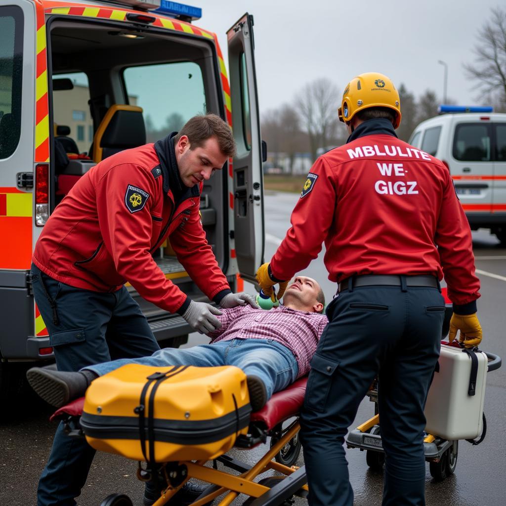 Rettungsteam der Ambulanz Leverkusen im Einsatz.