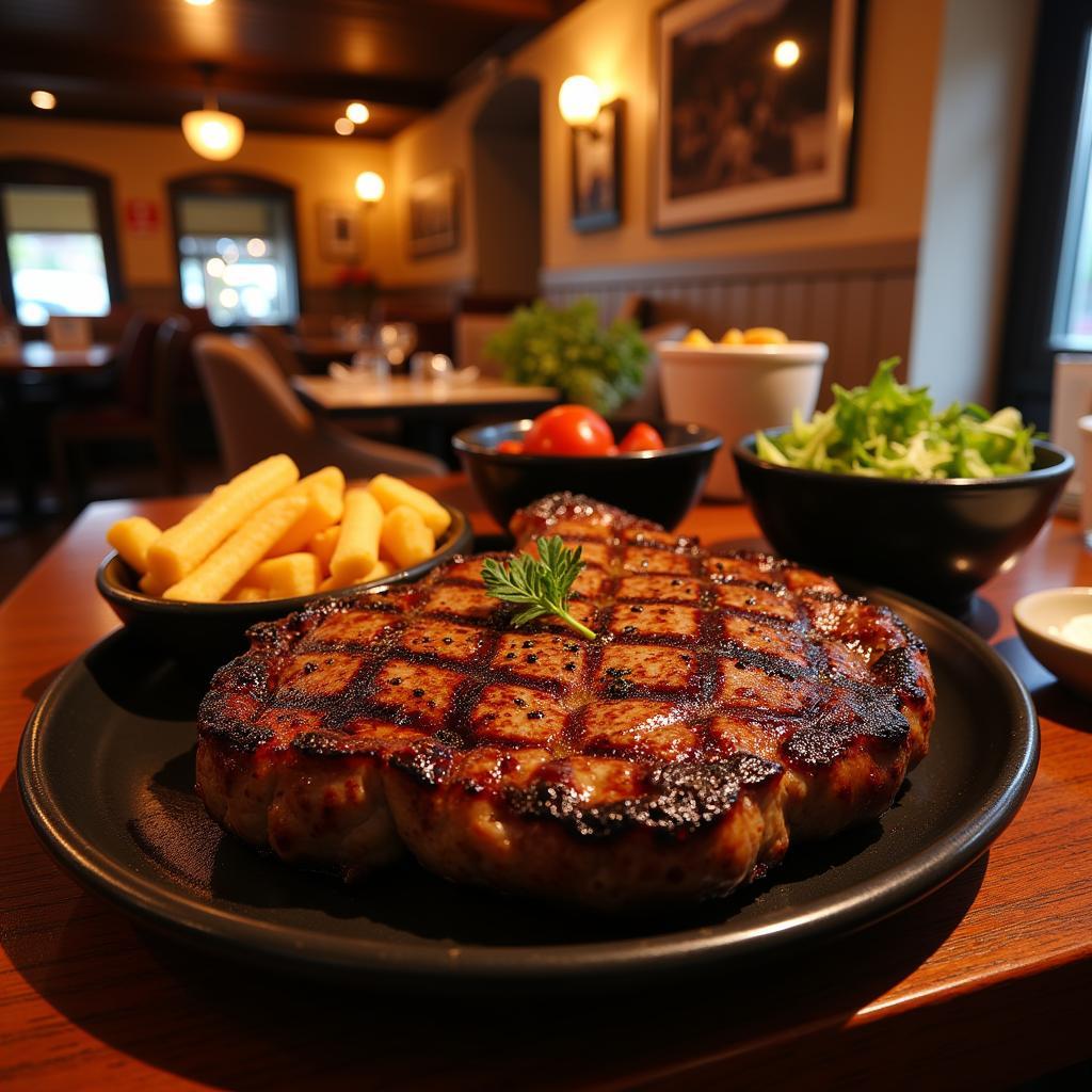 Gegrilltes Steak mit Beilagen in einem amerikanischen Restaurant in Leverkusen