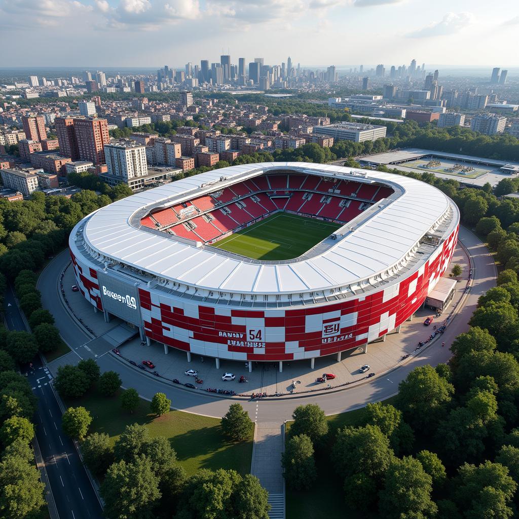 Blick auf die BayArena und die Umgebung