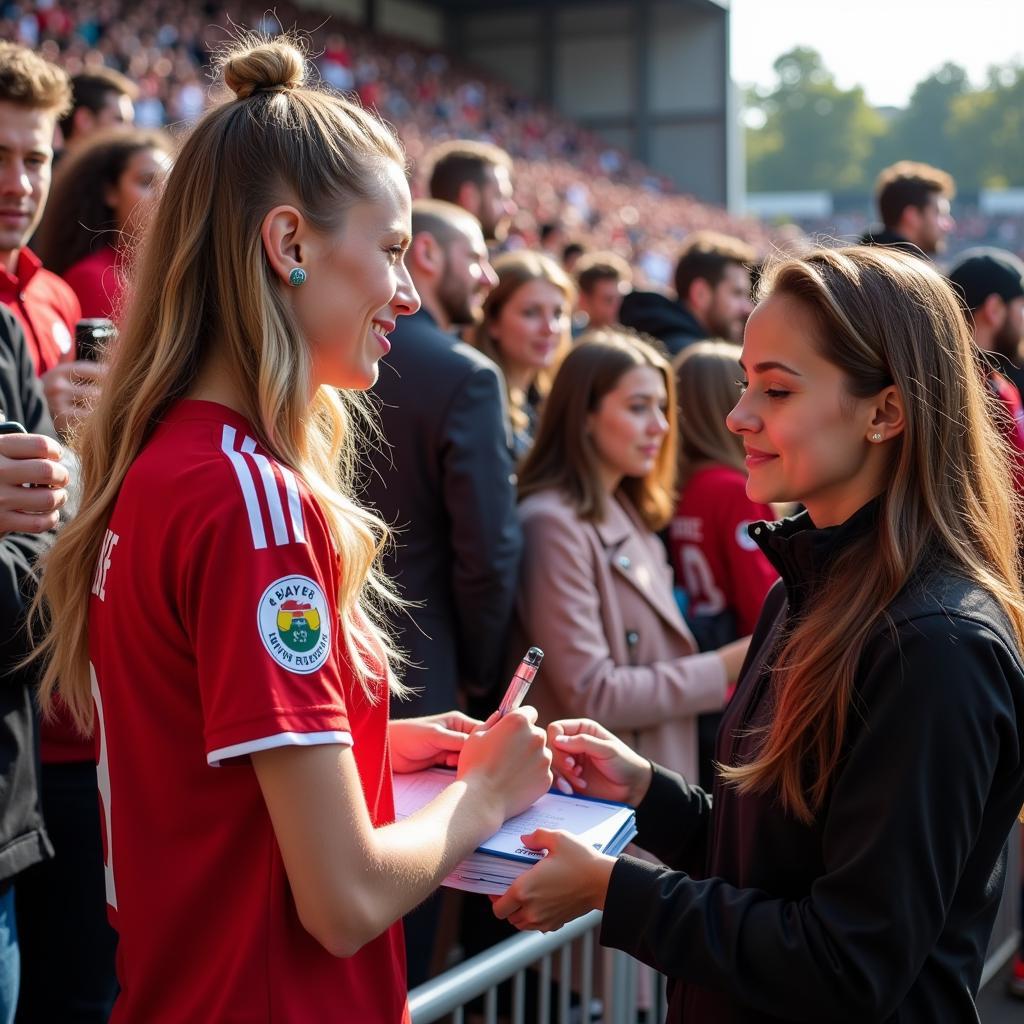 Angelina Geitz mit Fans von Bayer Leverkusen