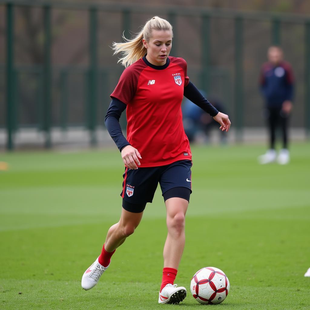 Anja Schmitz beim Training mit Bayer 04 Leverkusen