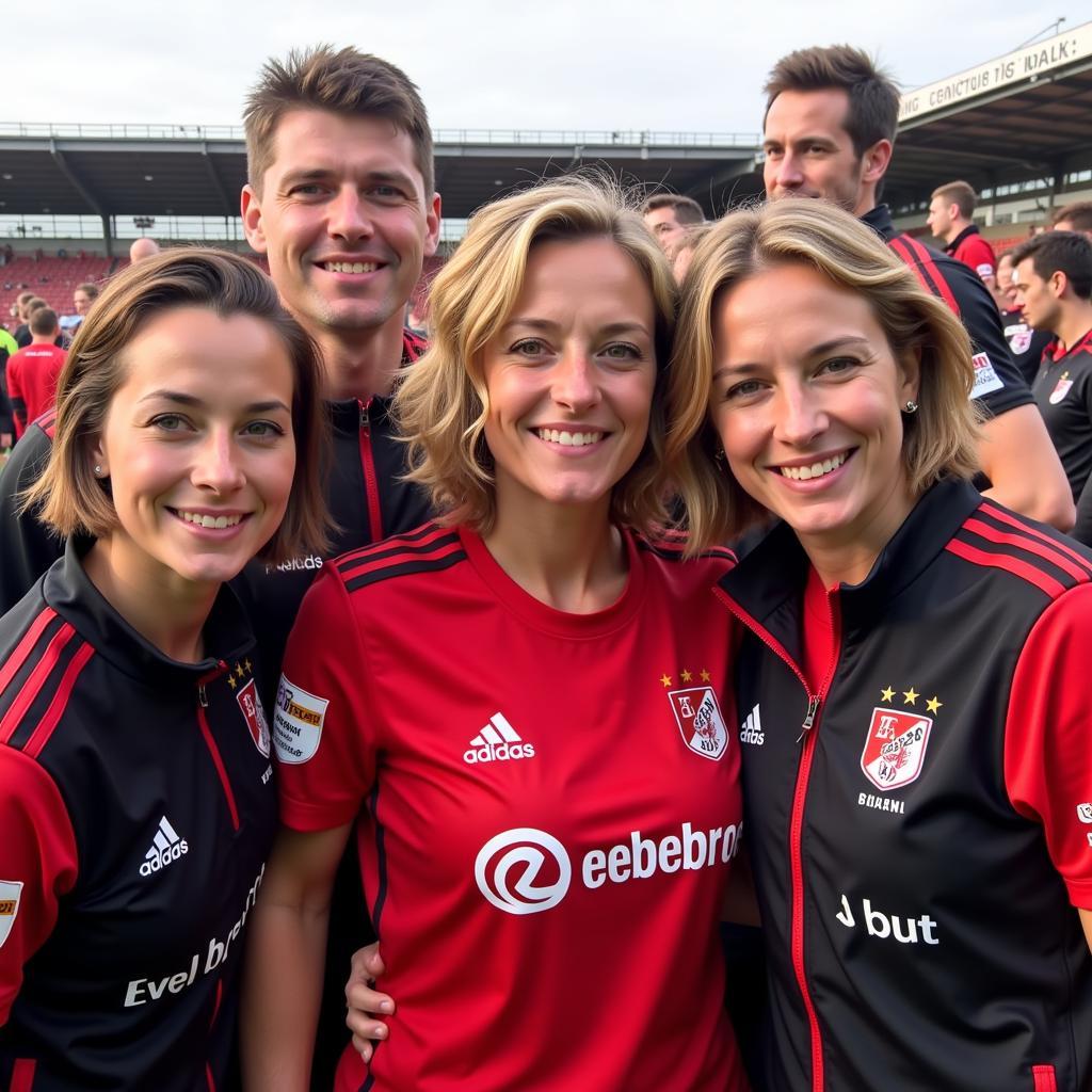 Anke Straschewski mit Fans von Bayer Leverkusen