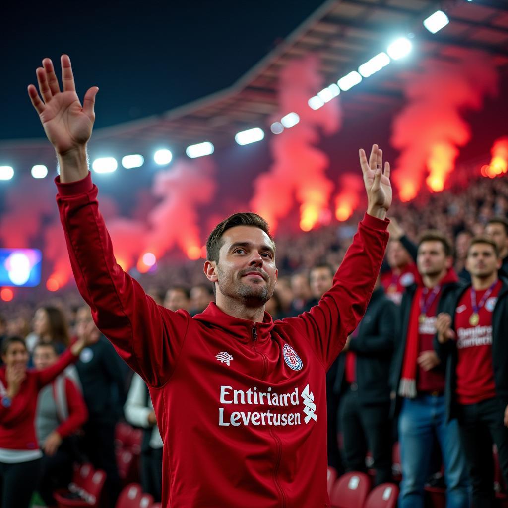 Fans von Bayer 04 Leverkusen im Stadion, fotografiert von Anna Weinhold.