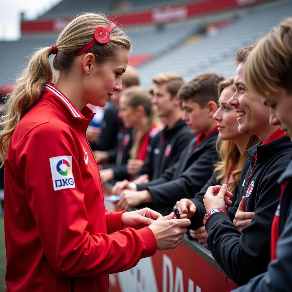 Anna Zlapo mit Fans von Bayer Leverkusen