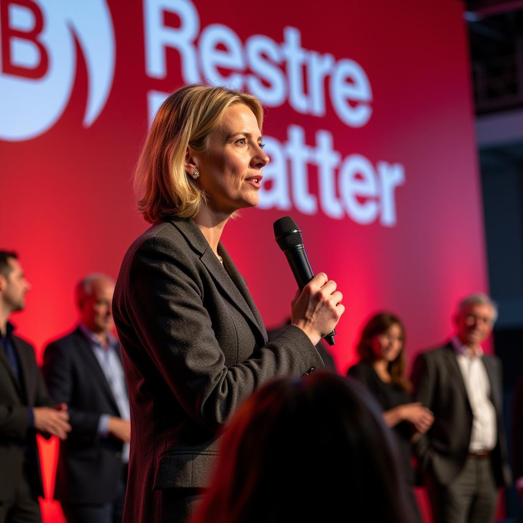 Anne Richrath, Oberbürgermeisterin von Leverkusen, bei einer Veranstaltung der SPD.