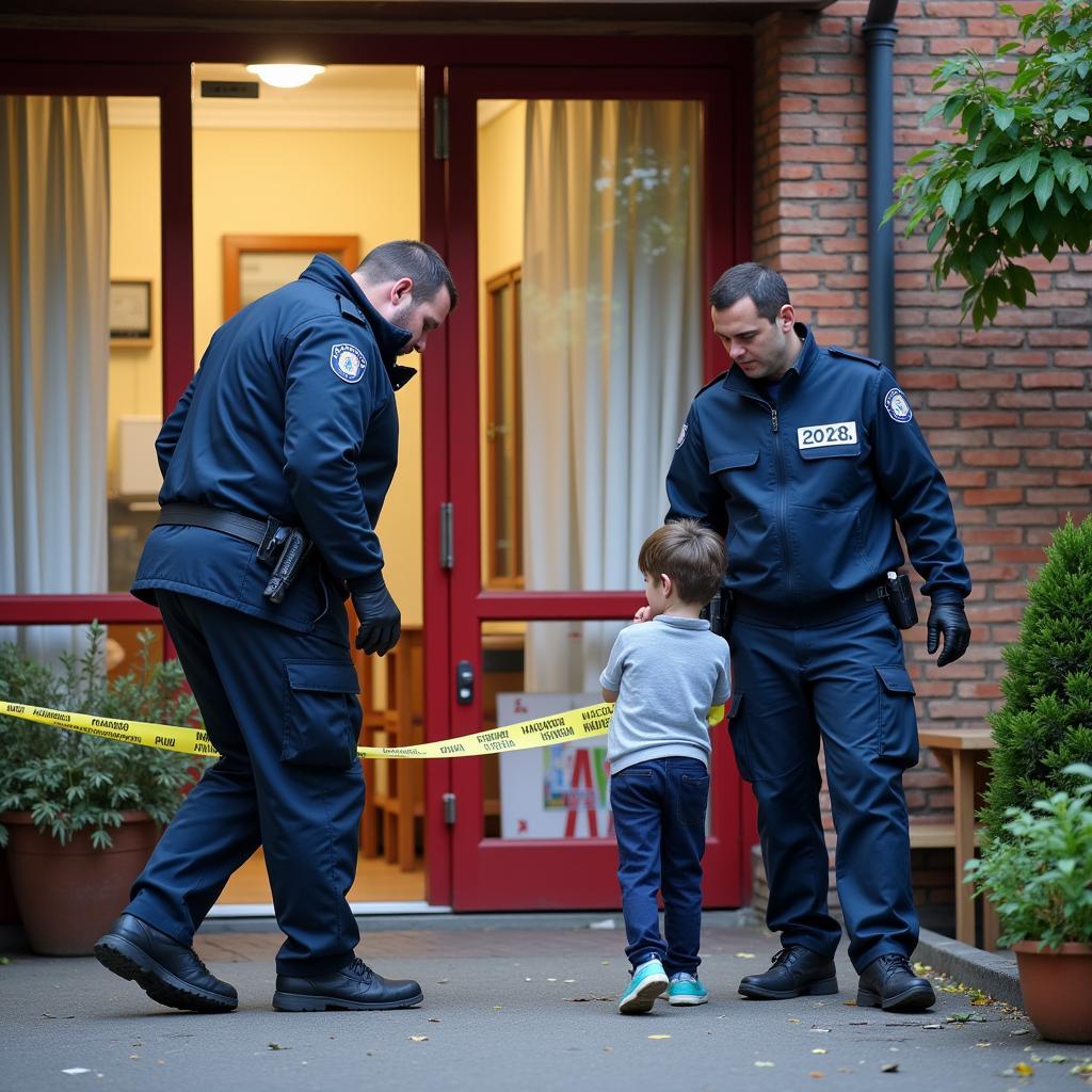 Polizei untersucht den Tatort in der Leverkusener Kita nach dem mutmaßlichen Anschlag mit vergifteten Speisen.