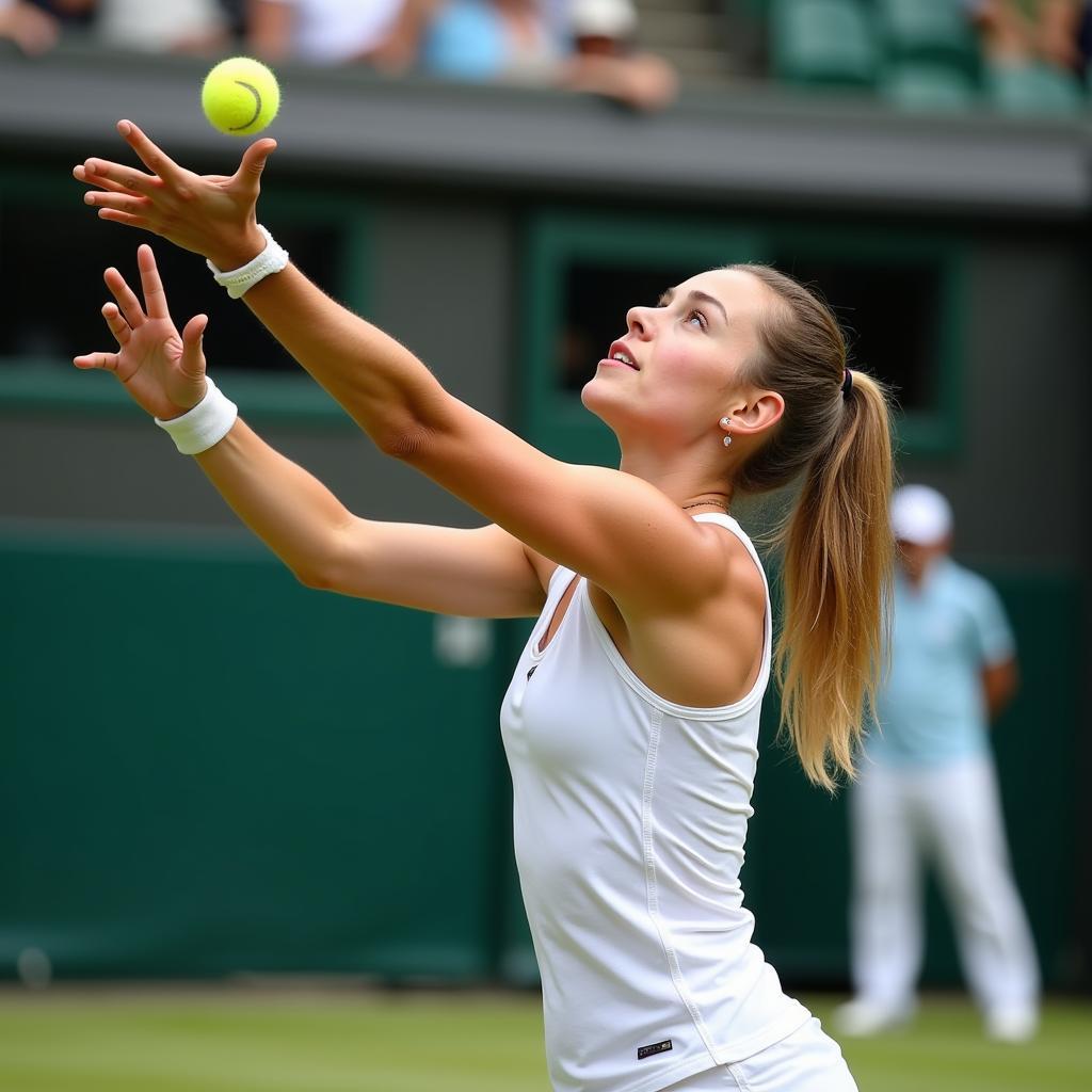 Antonia Lottner beim Aufschlag auf dem Tennisplatz.