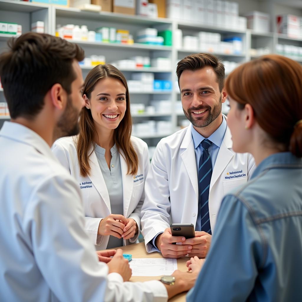 Professionelles und freundliches Team der Apotheke am Marktplatz Leverkusen berät Kunden.