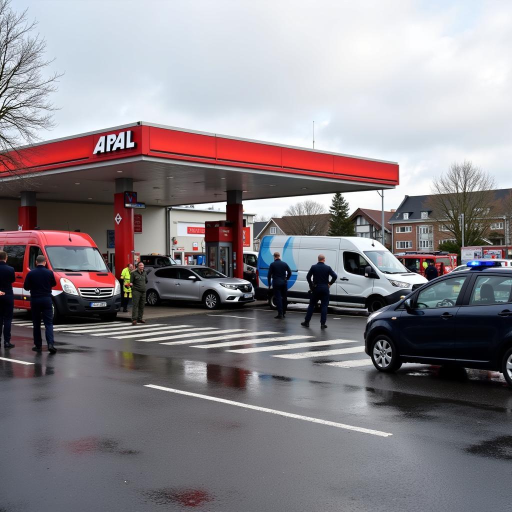 Unfall an der Aral Tankstelle in Leverkusen heute Morgen