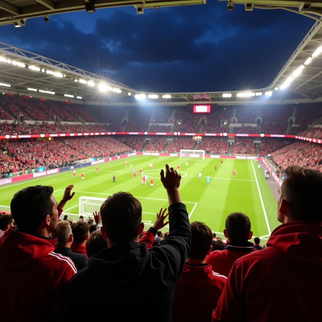 Live-Übertragung im Stadion: Fans von Bayer 04 Leverkusen feuern ihre Mannschaft im Stadion an.