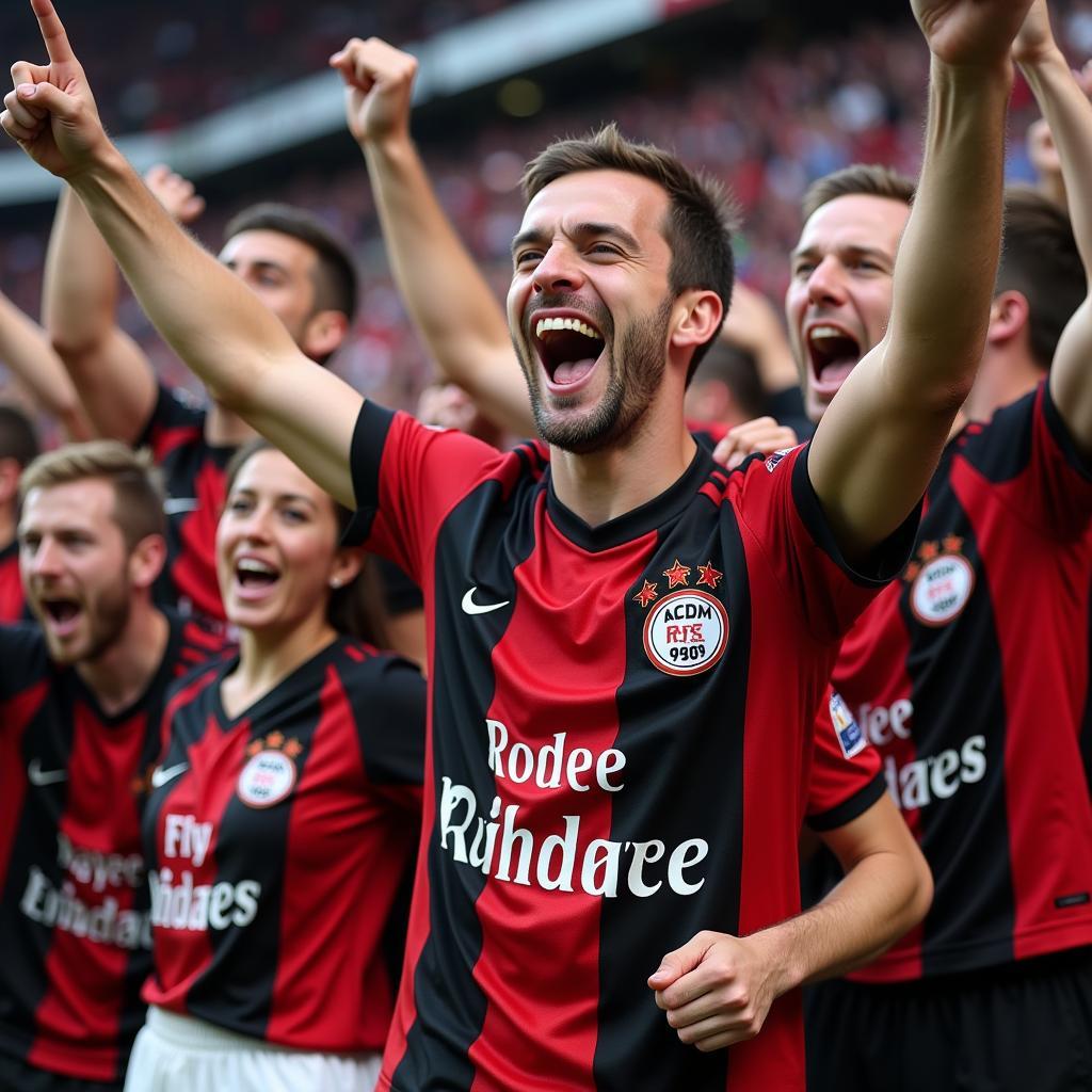 Jubelnde Fans nach einem Tor von Bayer Leverkusen gegen AS Rom