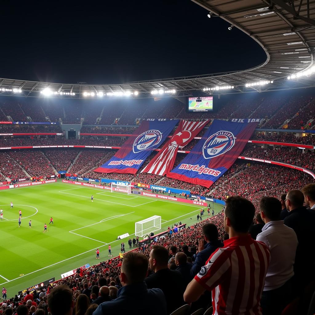 Fans im Stadion beim Spiel Atletico Madrid gegen Bayer Leverkusen