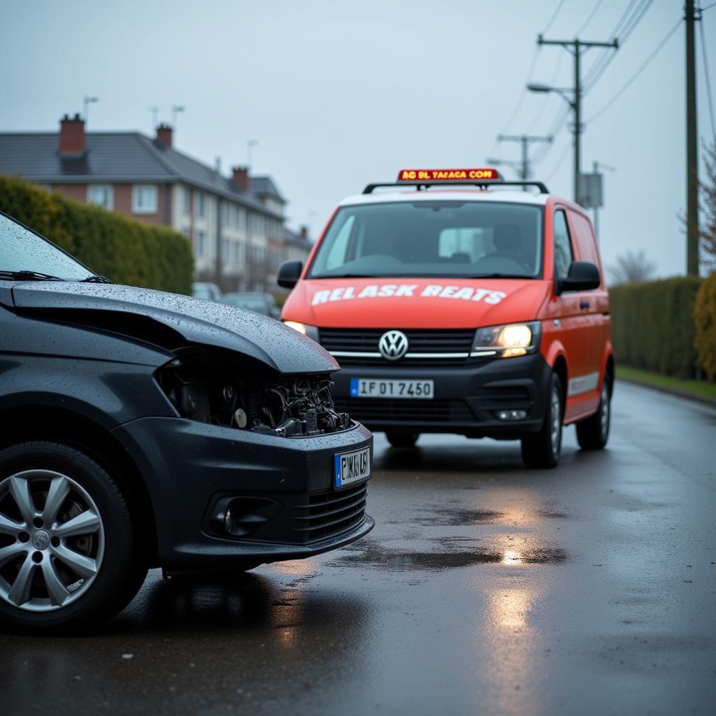 ATU Leverkusen Stixchesstraße Notfall - Ein Bild eines Pannenfahrzeugs mit dem ATU Pannendienst im Hintergrund.