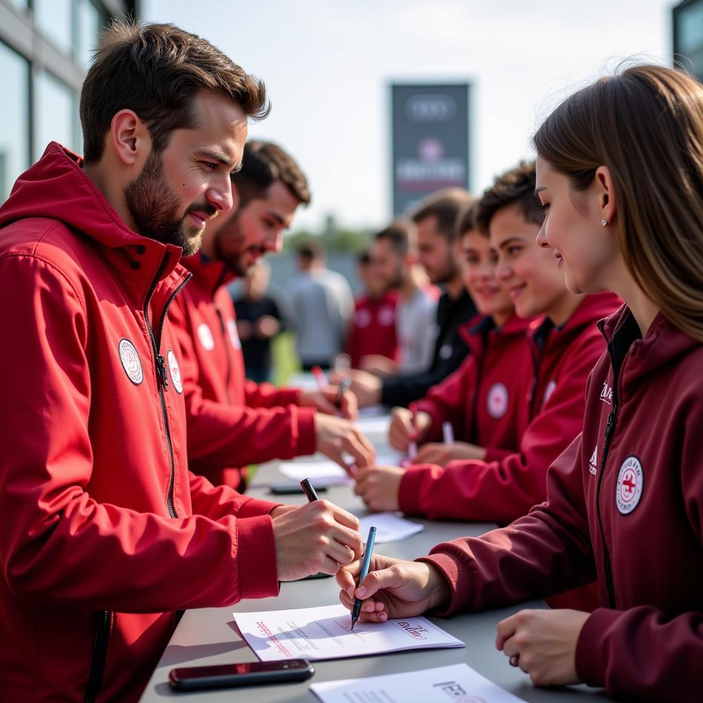 Spieler des Bayer 04 Leverkusen geben Autogramme bei den Audi Discovery Days.