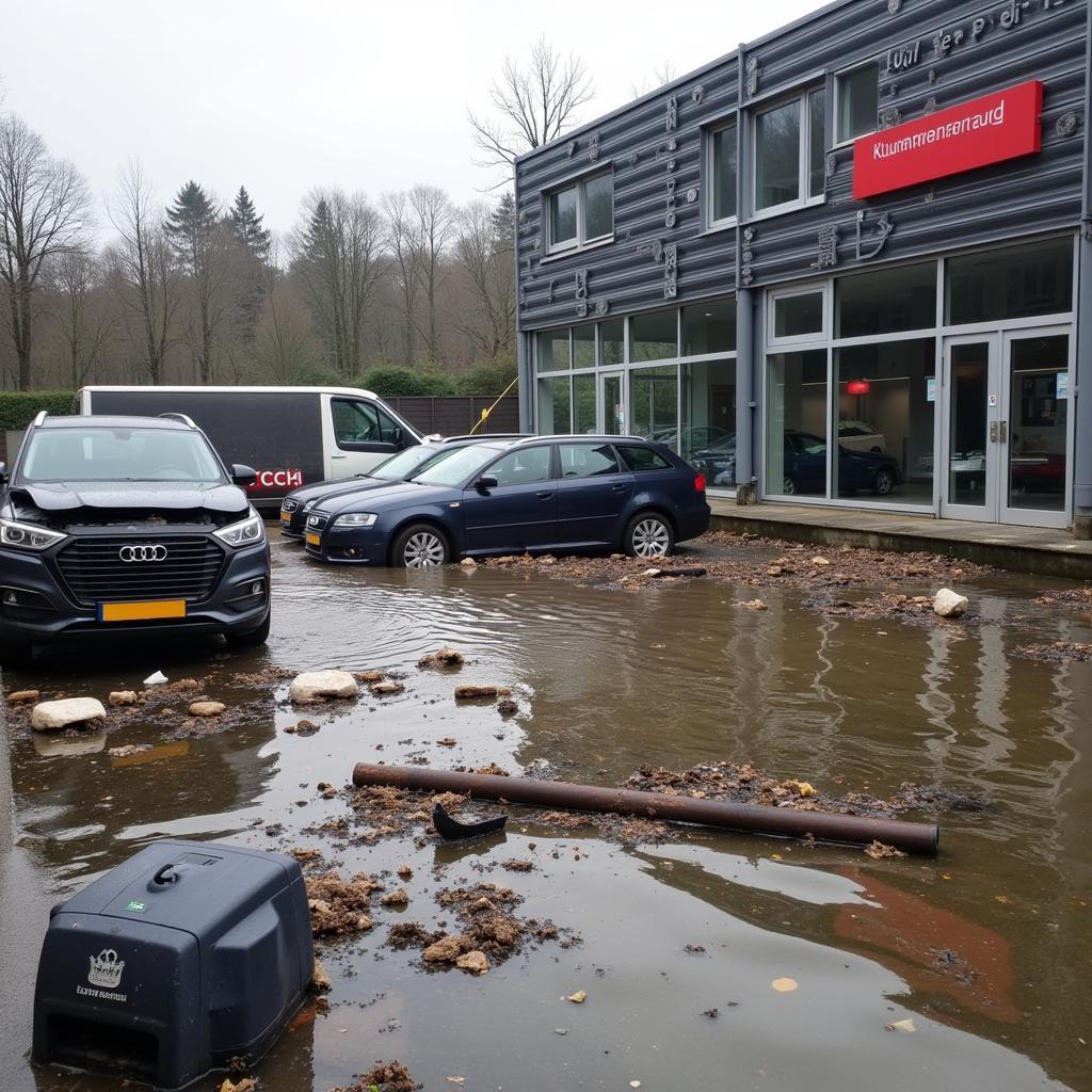 Überschwemmungsschaden im Audi Zentrum Leverkusen