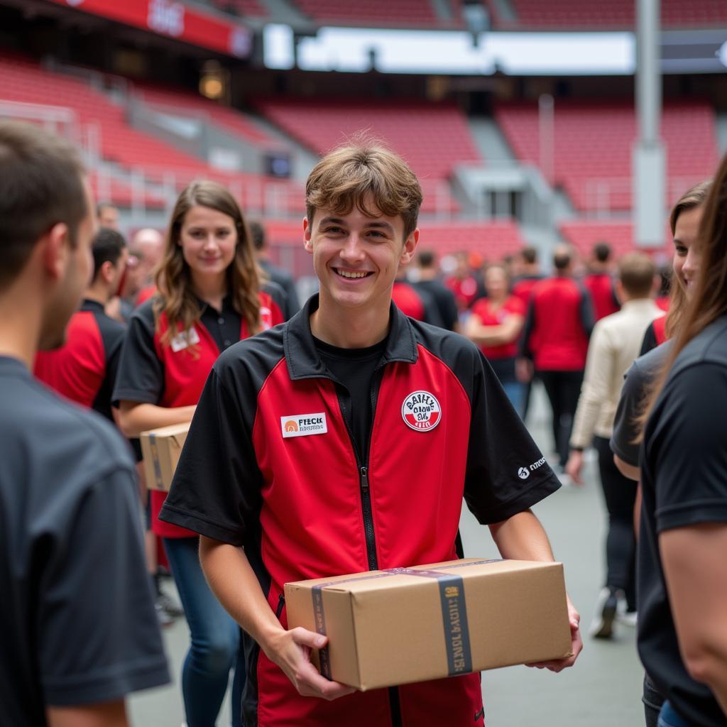 Schüler arbeitet im Stadion von Bayer 04 Leverkusen