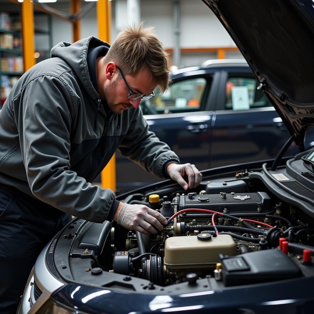 Autoreparatur in einer Auto-Hobbywerkstatt Leverkusen