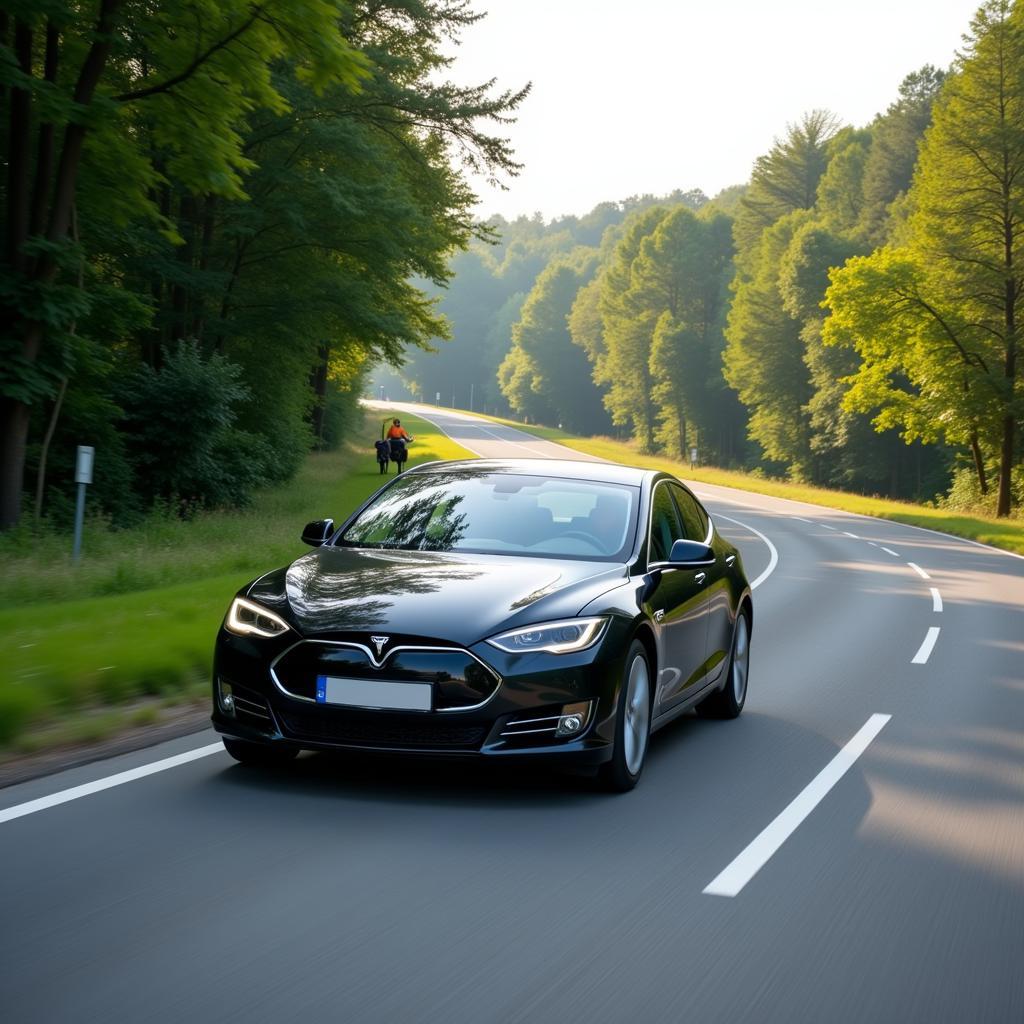 Sichere Autofahrt in Leverkusen dank professioneller Autoreparatur: Ein Auto fährt auf einer Straße in Leverkusen.