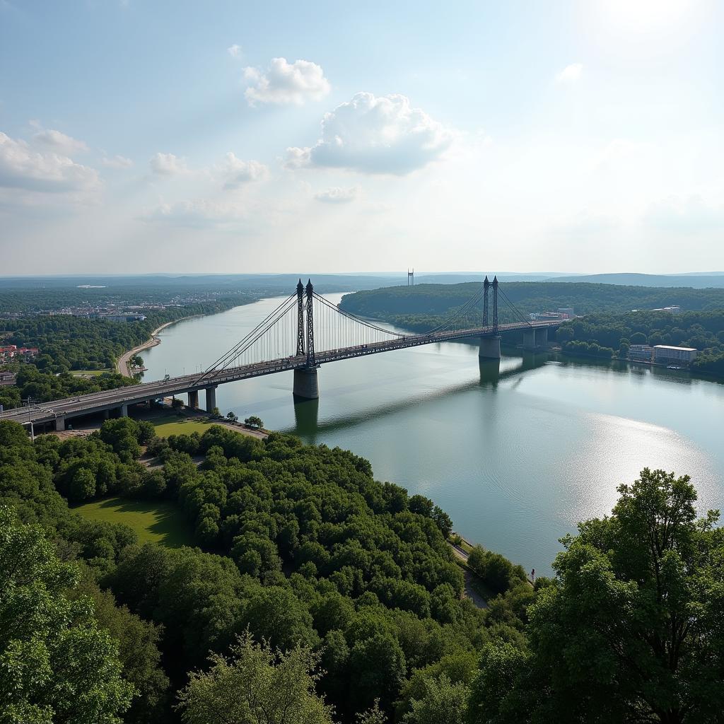 Panoramablick auf die Autobahnbrücke Leverkusen über den Rhein