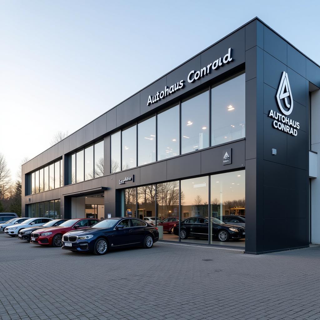 Moderne Fassade des Autohaus Conrad in Leverkusen.