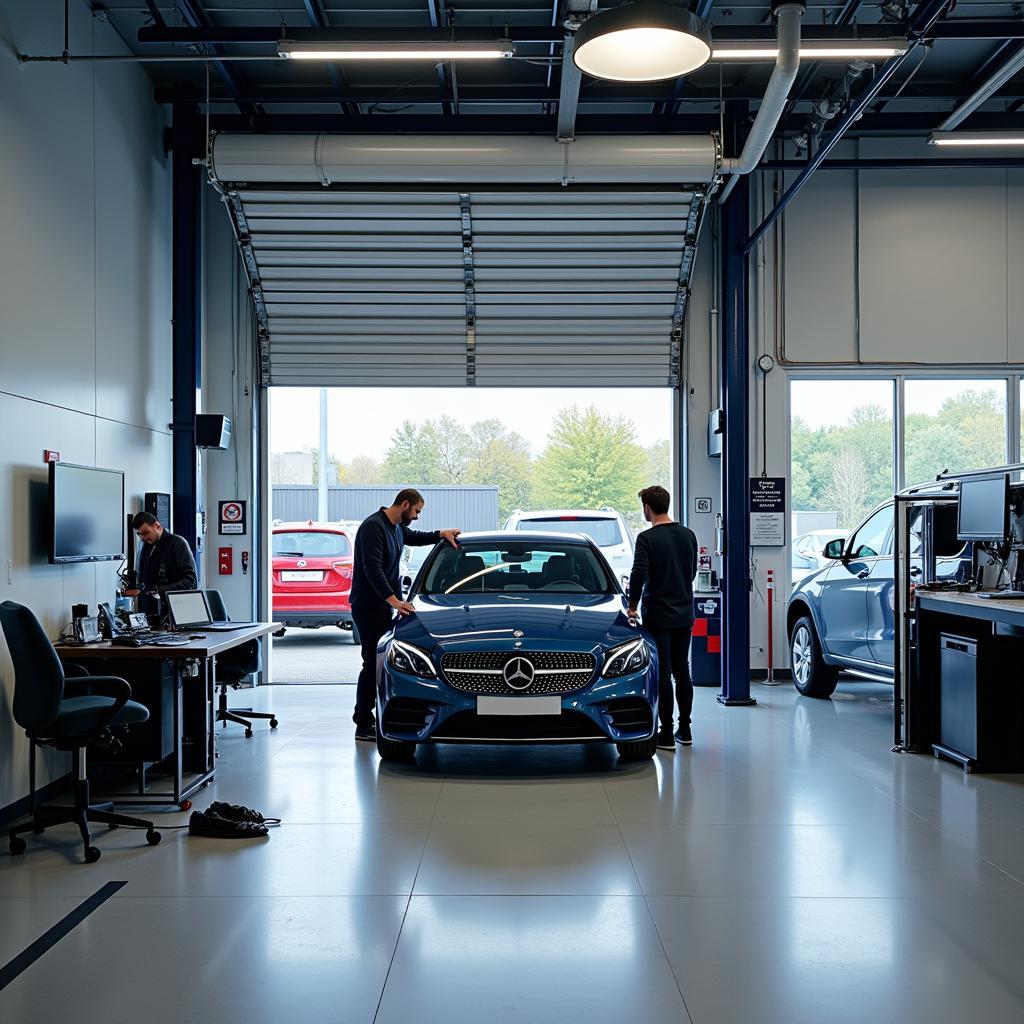 Moderne Werkstatt im Autohaus M Falk Leverkusen